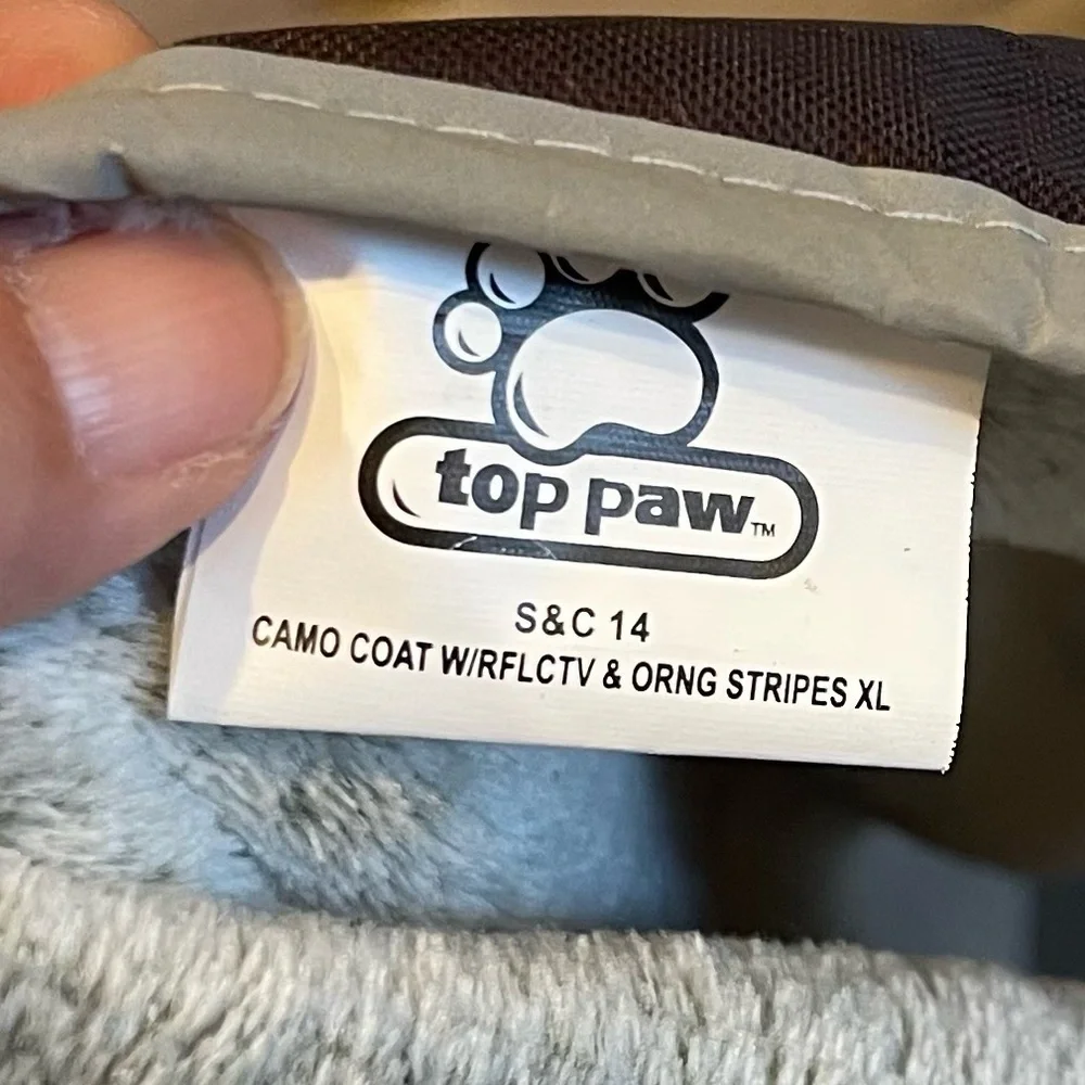 Top paw camouflage dog coat reflective fleece lined L